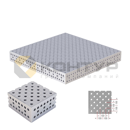 3D рабочая плита 2000x2000x200 диагональная сетка, 28 система, PHD type, с линейкой, плазменное азотирование