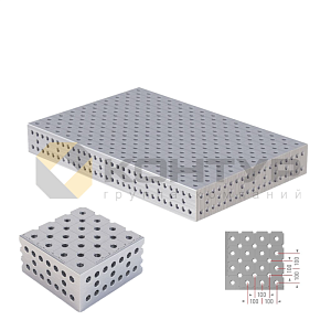 3D рабочая плита 1200x1000x200 диагональная сетка, 28 система, PHD type, с линейкой, плазменное азотирование